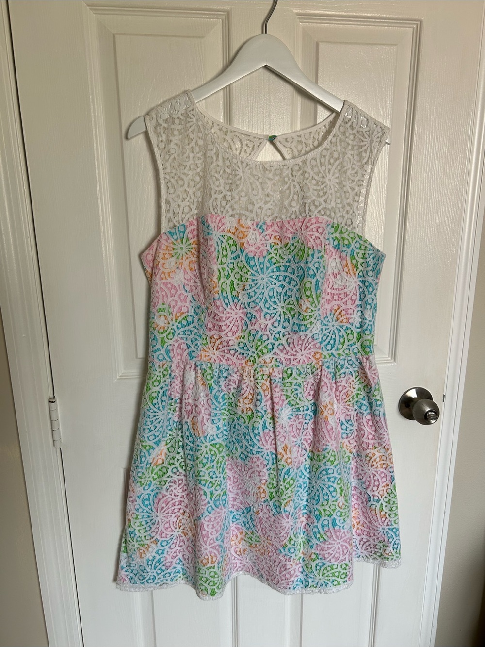 Lilly Pulitzer Size 14 White Lace Top Pastel Multi-Color Fit & Flare Dress
